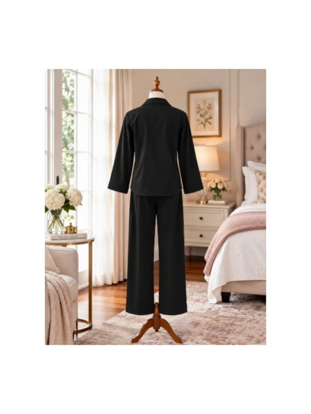SoieRose Black 100% Cotton Classic Cotton Pajama Set for Women - SR-1343